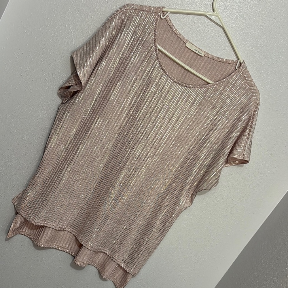 Dear Apple Pink Metallic Women's Top - Size Large. Short sleeve.